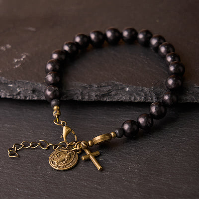 Christianartworkshop Ebony Beads St. Benedict the Blessed Protection Bracelet