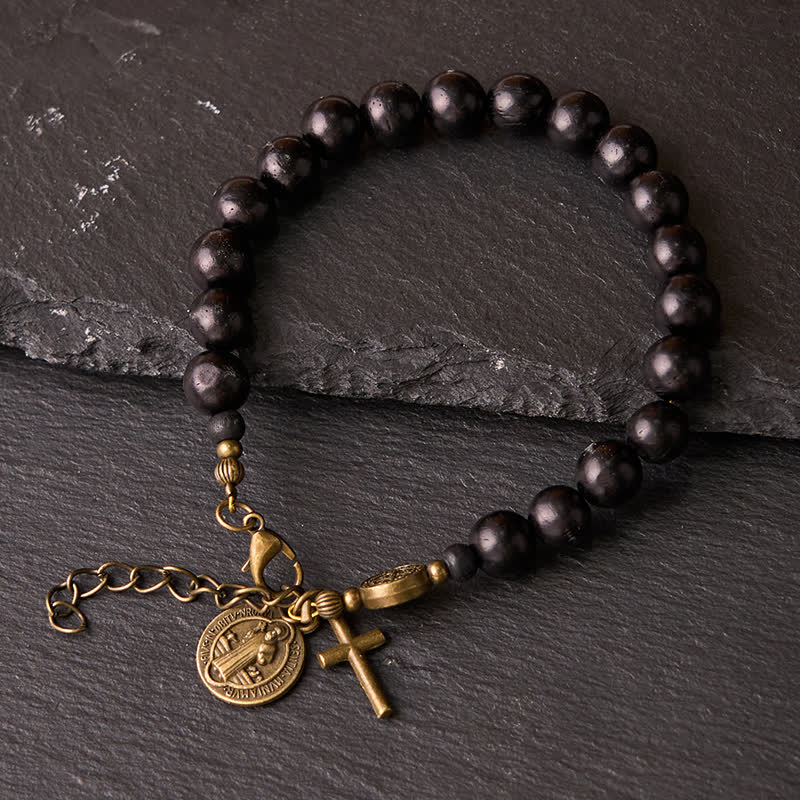 Christianartworkshop Ebony Beads St. Benedict the Blessed Protection Bracelet