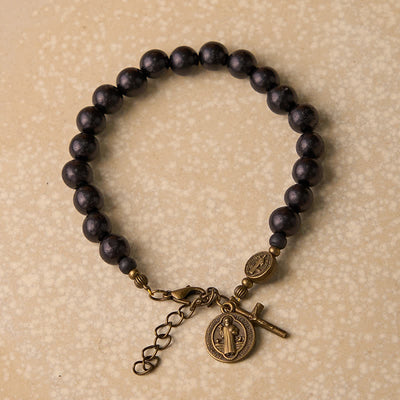 Christianartworkshop Ebony Beads St. Benedict the Blessed Protection Bracelet