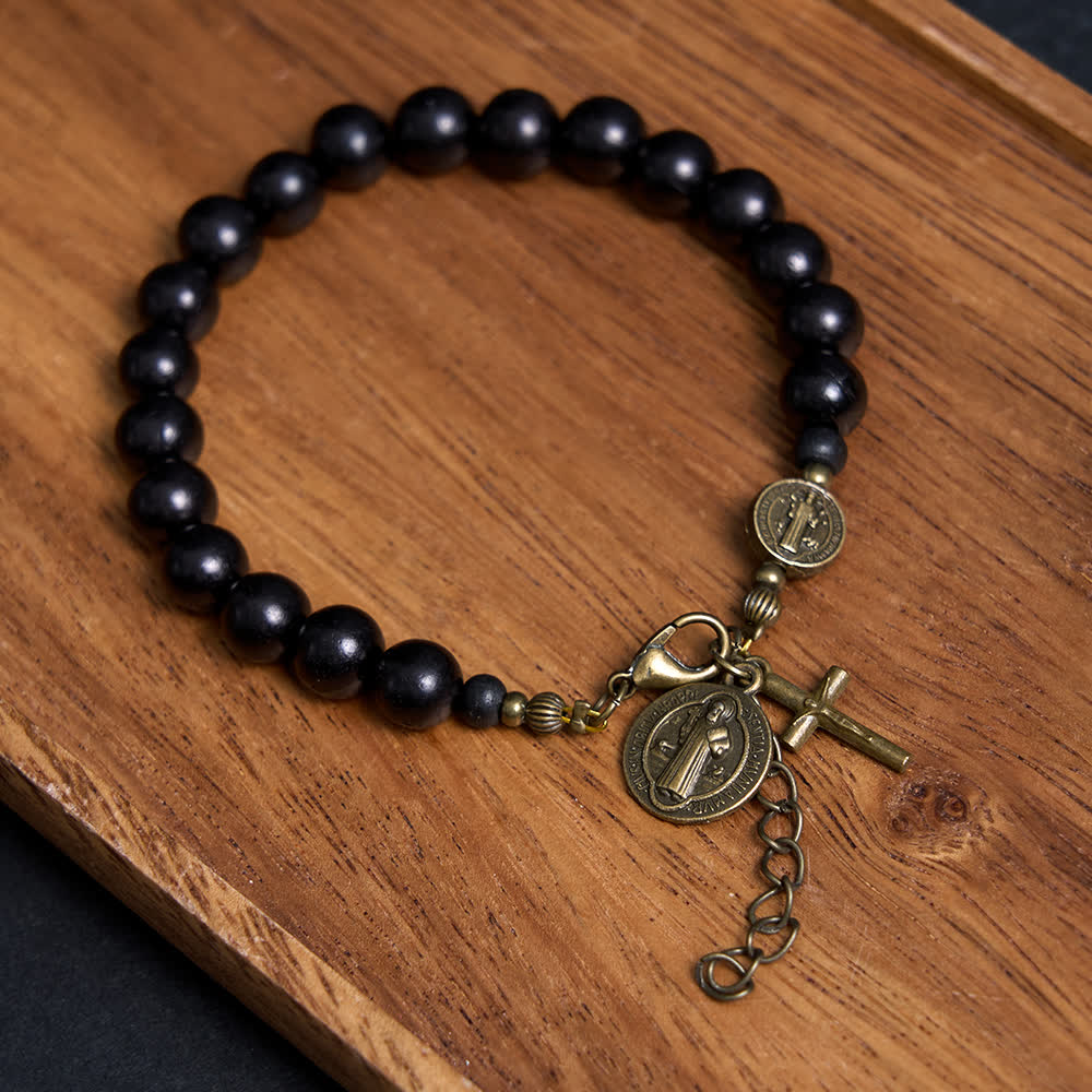Christianartworkshop Ebony Beads St. Benedict the Blessed Protection Bracelet