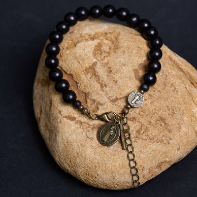 Christianartworkshop Ebony Beads St. Benedict the Blessed Protection Bracelet