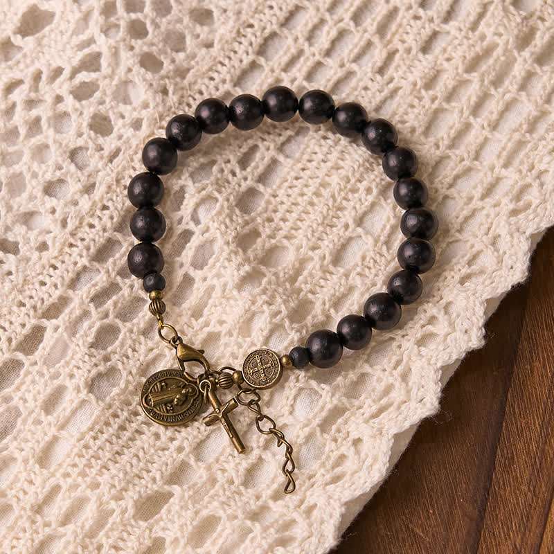 Christianartworkshop Ebony Beads St. Benedict the Blessed Protection Bracelet