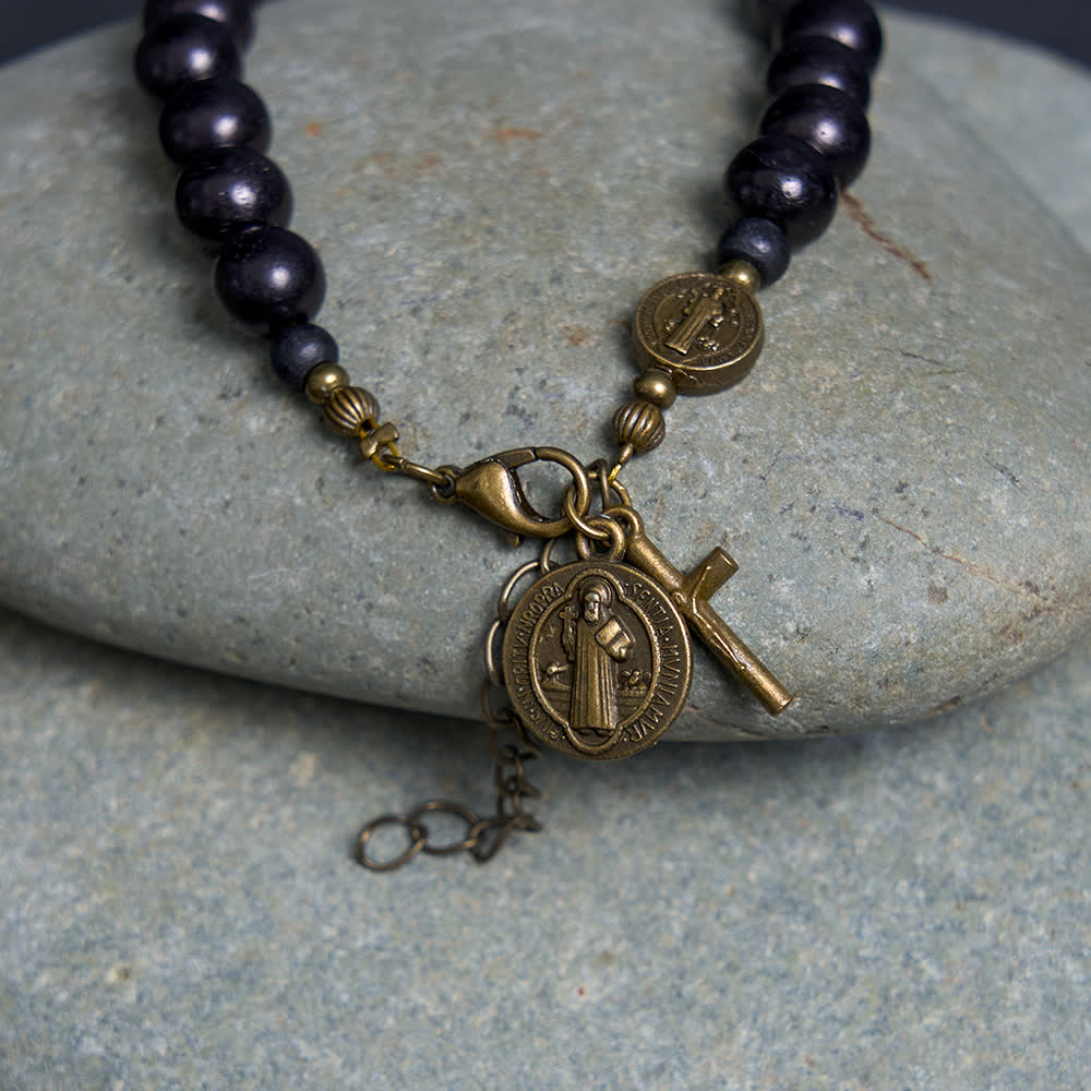 Christianartworkshop Ebony Beads St. Benedict the Blessed Protection Bracelet