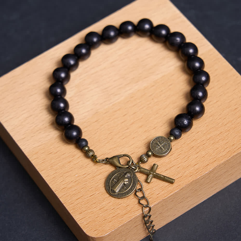 Christianartworkshop Ebony Beads St. Benedict the Blessed Protection Bracelet