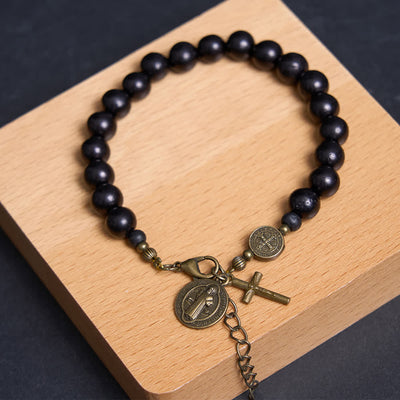 Christianartworkshop Ebony Beads St. Benedict the Blessed Protection Bracelet