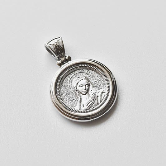 Christianartworkshop Sterling Dual-Face Medal Necklace with Crown of Thorns & Our Lady of Sorrows