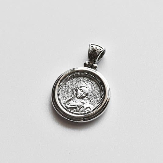 Christianartworkshop Sterling Dual-Face Medal Necklace with Crown of Thorns & Our Lady of Sorrows