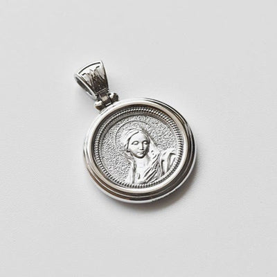 Christianartworkshop Sterling Dual-Face Medal Necklace with Crown of Thorns & Our Lady of Sorrows