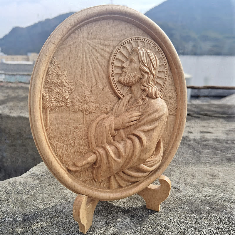 Christianartworkshop Faith-Inspired Sacred Heart of Jesus Garden Prayer Relief Ornament