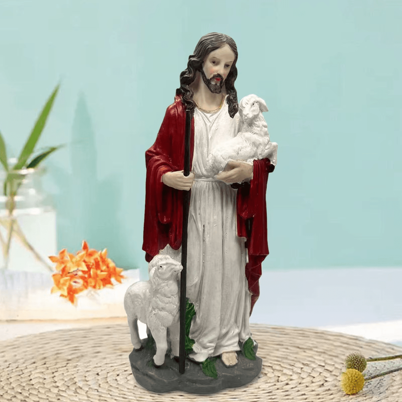 Christianartworkshop Sacred Heart Good Shepherd with Lamb Sculpture: Invite Faith into Your Home
