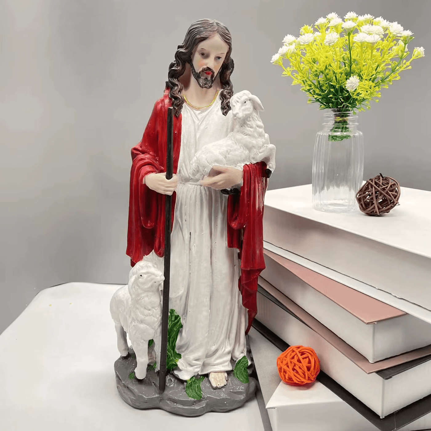Christianartworkshop Sacred Heart Good Shepherd with Lamb Sculpture: Invite Faith into Your Home