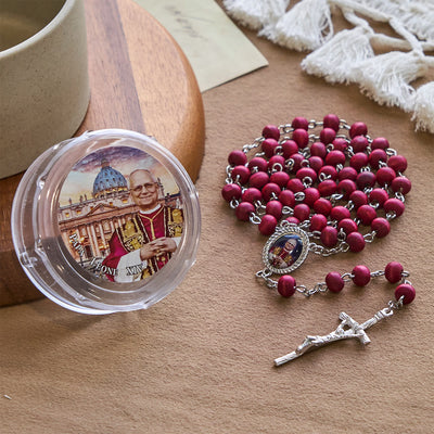 FREE Today: Pope Leo XIV Red Wood Beads Rosary Commemorating: A Spiritual Treasure