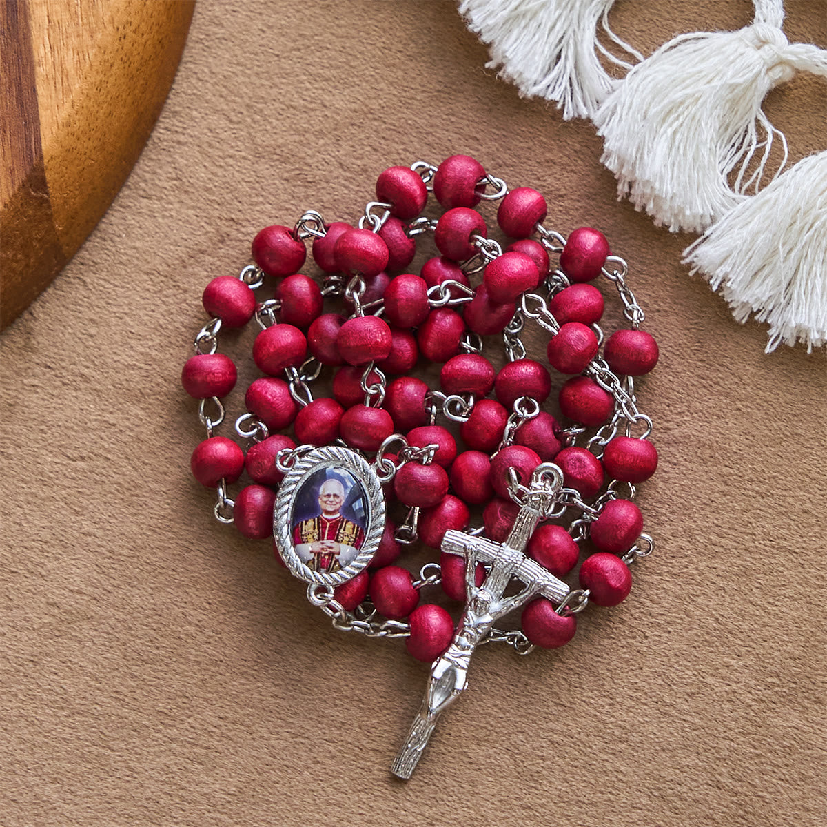 FREE Today: Pope Leo XIV Red Wood Beads Rosary Commemorating: A Spiritual Treasure