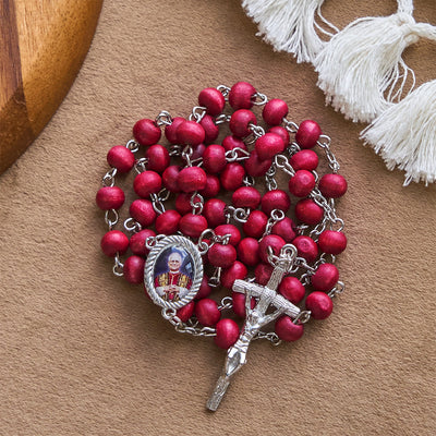 FREE Today: Pope Leo XIV Red Wood Beads Rosary Commemorating: A Spiritual Treasure