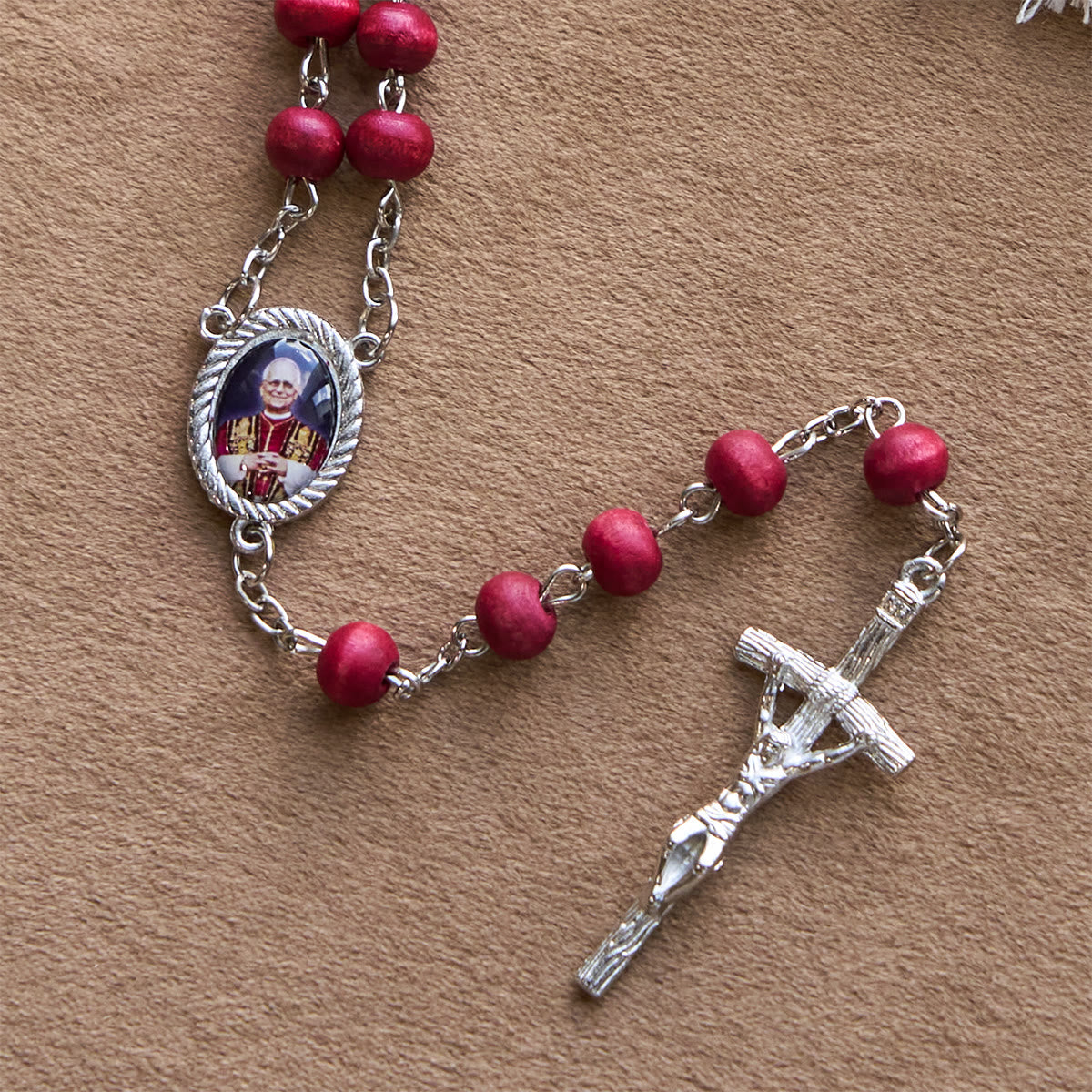 FREE Today: Pope Leo XIV Red Wood Beads Rosary Commemorating: A Spiritual Treasure