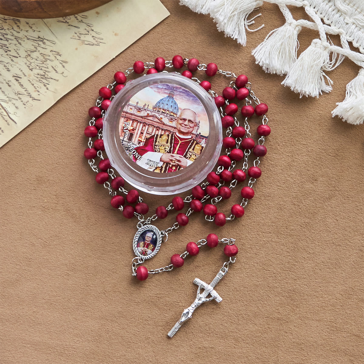 Christianartworkshop Pope Leo XIV Red Wood Beads Rosary Commemorating: A Spiritual Treasure