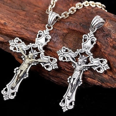Christianartworkshop Rustic Bronze and Silver Crucifix Necklace in S925: A Testament of Faith
