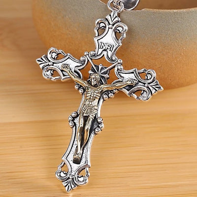 Christianartworkshop Rustic Bronze and Silver Crucifix Necklace in S925: A Testament of Faith