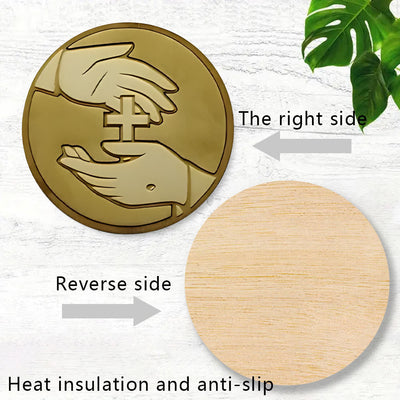 Christianartworkshop Set of 6 Faith-Inspired Our Lady and Christ Symbol Coasters in Wood