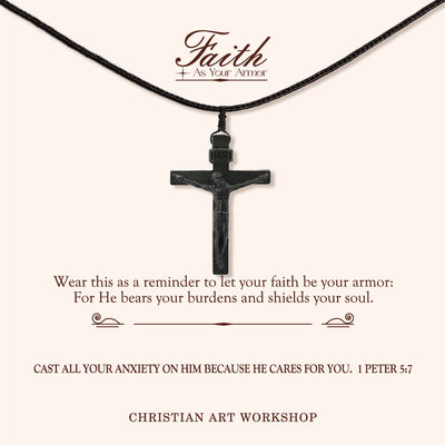 Christianartworkshop FAITH AS YOUR ARMOR: Jesus Crucifix Wooden Necklace