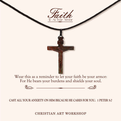 Christianartworkshop FAITH AS YOUR ARMOR: Jesus Crucifix Wooden Necklace