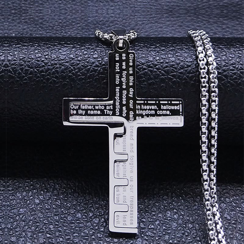 FREE Today: Modern Tri-Color Lord's Prayer Cross Necklace: A Timeless Symbol of Holy