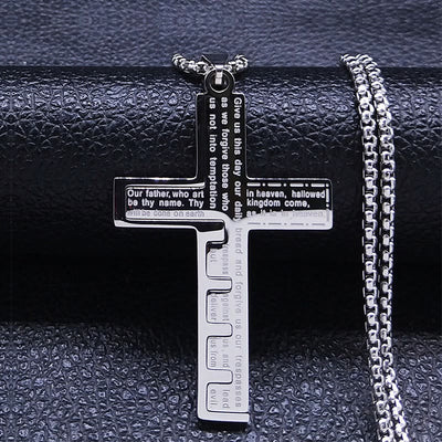 FREE Today: Modern Tri-Color Lord's Prayer Cross Necklace: A Timeless Symbol of Holy