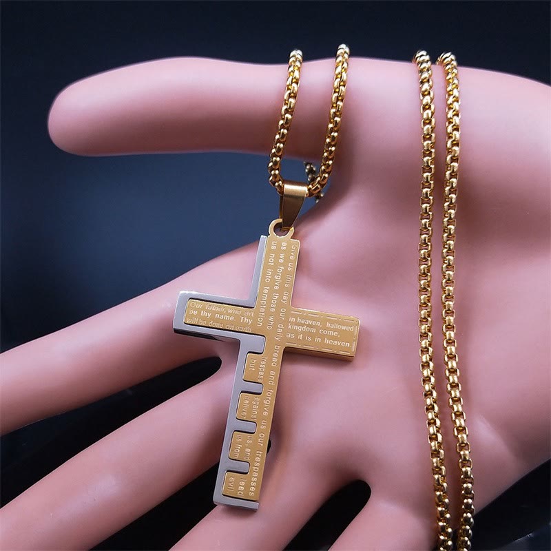 FREE Today: Modern Tri-Color Lord's Prayer Cross Necklace: A Timeless Symbol of Holy