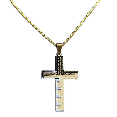 FREE Today: Modern Tri-Color Lord's Prayer Cross Necklace: A Timeless Symbol of Holy