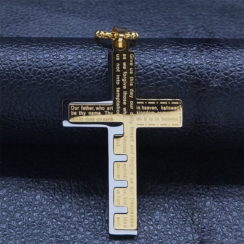FREE Today: Modern Tri-Color Lord's Prayer Cross Necklace: A Timeless Symbol of Holy
