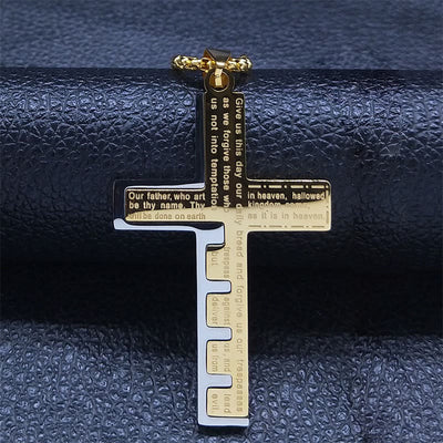 FREE Today: Modern Tri-Color Lord's Prayer Cross Necklace: A Timeless Symbol of Holy