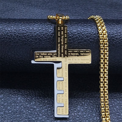 FREE Today: Modern Tri-Color Lord's Prayer Cross Necklace: A Timeless Symbol of Holy