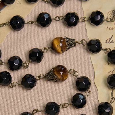FREE Today: Vintage Obsidian Tiger Eye Beads Rosary with Pardon Crucifix & St. Benedict