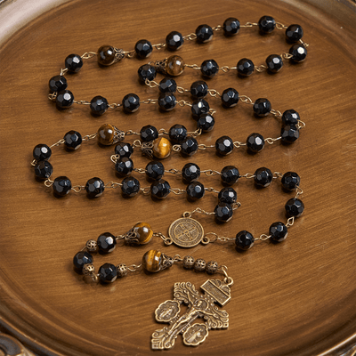 FREE Today: Vintage Obsidian Tiger Eye Beads Rosary with Pardon Crucifix & St. Benedict