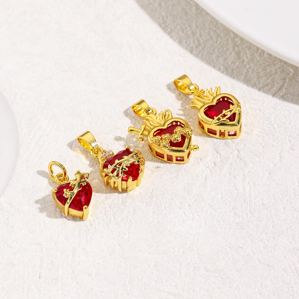 FREE Today: Christian Art Modern Style Crafted Red Gemstones Sacred Heart of Jesus Pendant Necklace