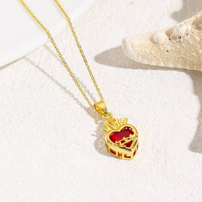 FREE Today: Christian Art Modern Style Crafted Red Gemstones Sacred Heart of Jesus Pendant Necklace