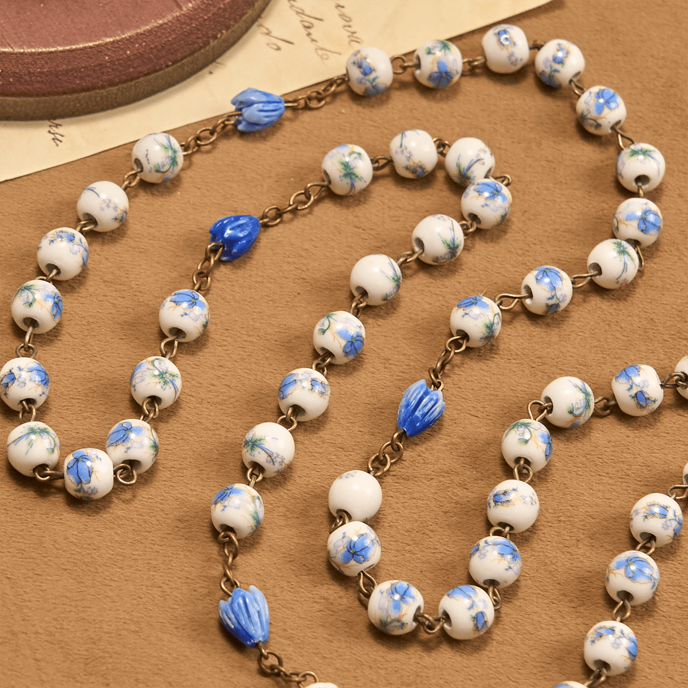 Christianartworkshop Immaculate Heart of Mary & Crucifix of 8 mm Round Blue Floral Acrylic Alloy Chain Rosary