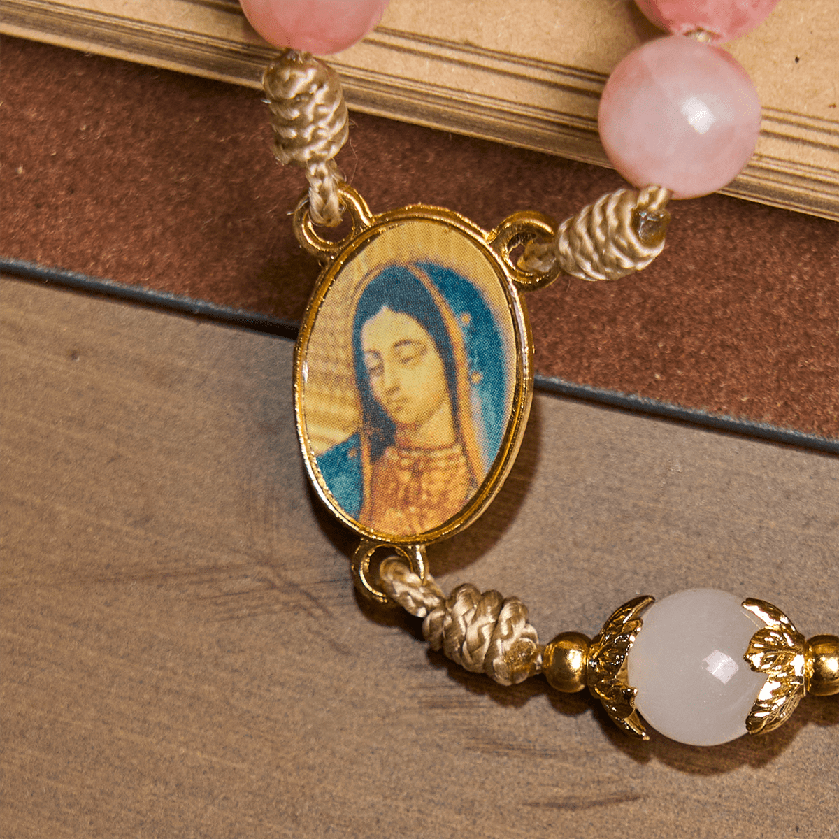 Christianartworkshop Handmade Pink Glossy Beads Rosary with Brass Crucifix and Our Lady Charm