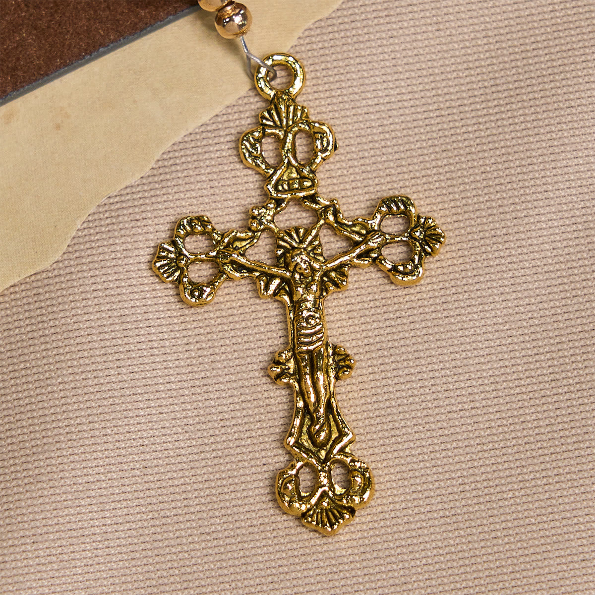 FREE Today: Elegant Matte Golden Pearl Rosary with St. Therese and Crucifix