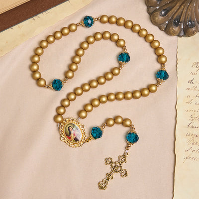 FREE Today: Elegant Matte Golden Pearl Rosary with St. Therese and Crucifix