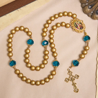 FREE Today: Elegant Matte Golden Pearl Rosary with St. Therese and Crucifix