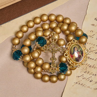 FREE Today: Elegant Matte Golden Pearl Rosary with St. Therese and Crucifix