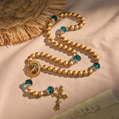 FREE Today: Elegant Matte Golden Pearl Rosary with St. Therese and Crucifix