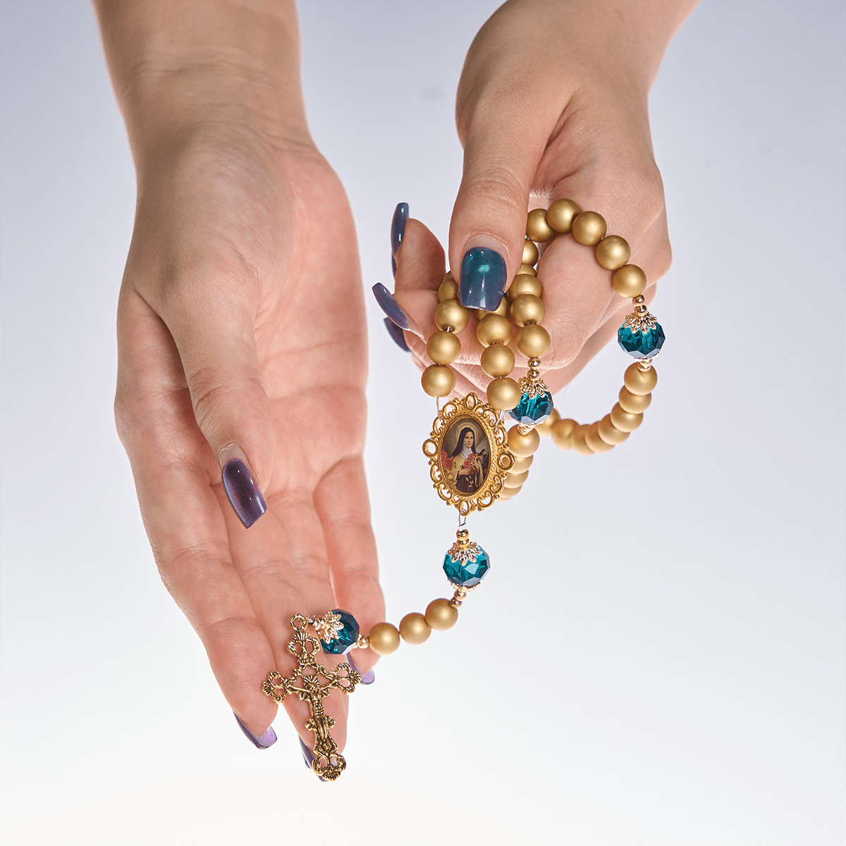 FREE Today: Elegant Matte Golden Pearl Rosary with St. Therese and Crucifix