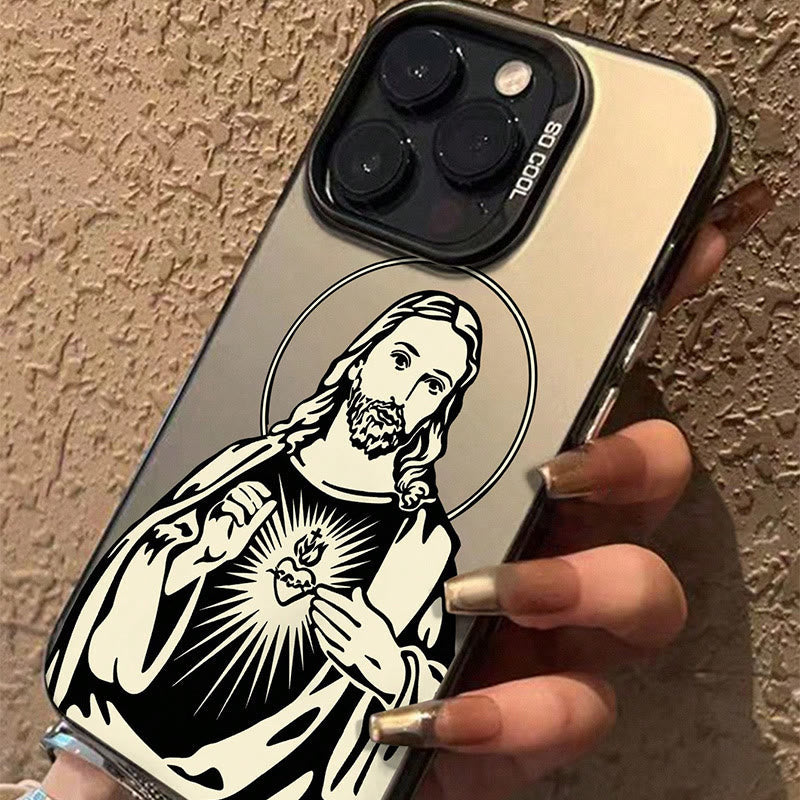Christianartworkshop Sacred Heart Jesus with Holy Aura Phone Case: Retro Touch of Spirituality