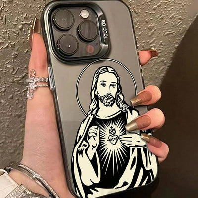 Christianartworkshop Sacred Heart Jesus with Holy Aura Phone Case: Retro Touch of Spirituality