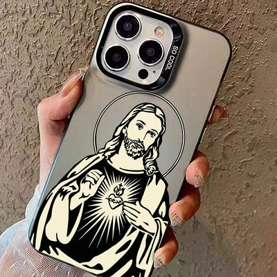 Christianartworkshop Sacred Heart Jesus with Holy Aura Phone Case: Retro Touch of Spirituality