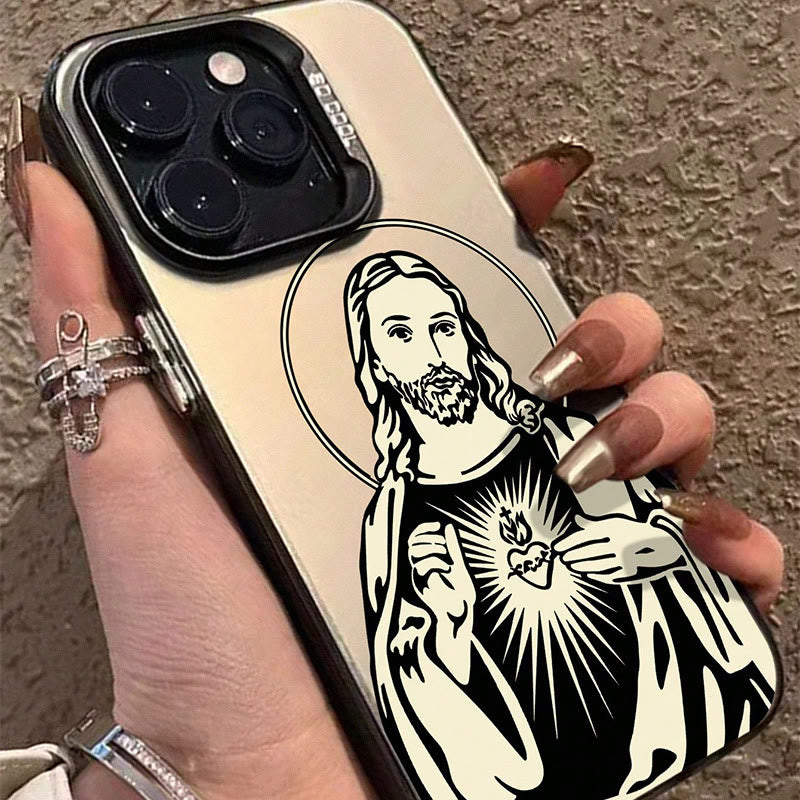 Christianartworkshop Sacred Heart Jesus with Holy Aura Phone Case: Retro Touch of Spirituality