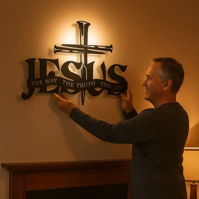 Christianartworkshop Faithful Jesus & Cross Design Metal Wall Decor Home Decoration