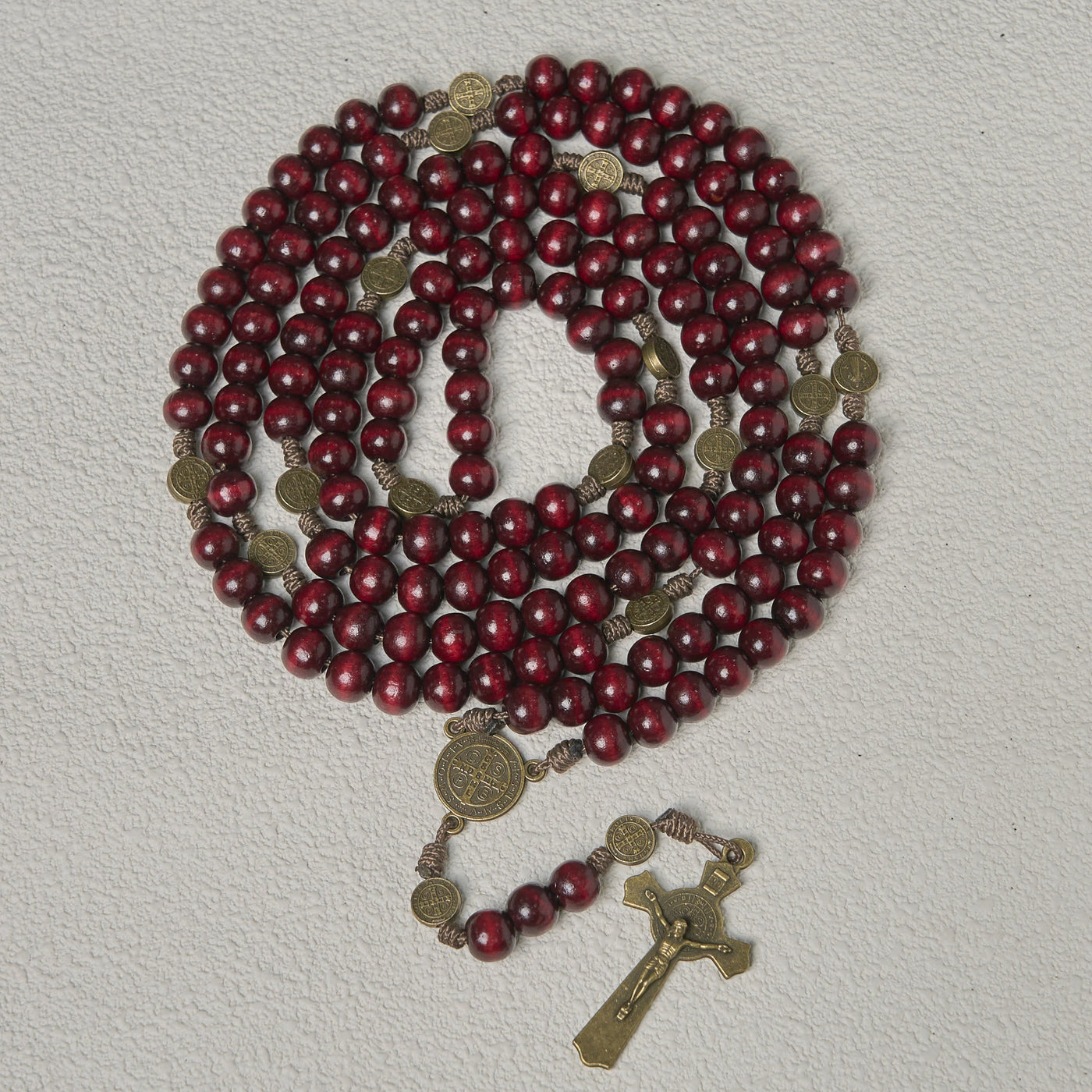 Christianartworkshop 15/20 Decade Olive Wood Rosary with St. Benedict, Crucifix & Waist Chain Design—Divine Devotion in Dual Use